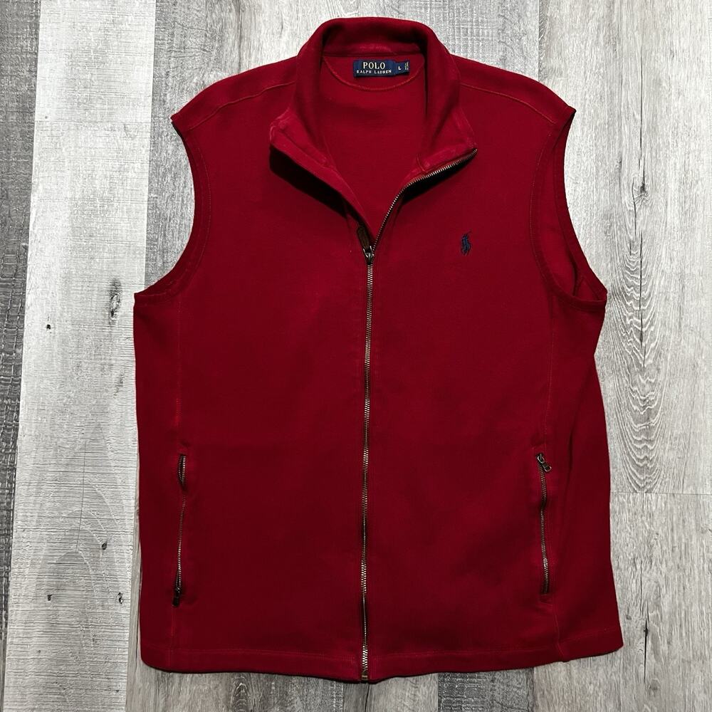 Polo Ralph Lauren Men's Red Full Zip Cotton Vest Embroidered Pony Logo Golf Sz L